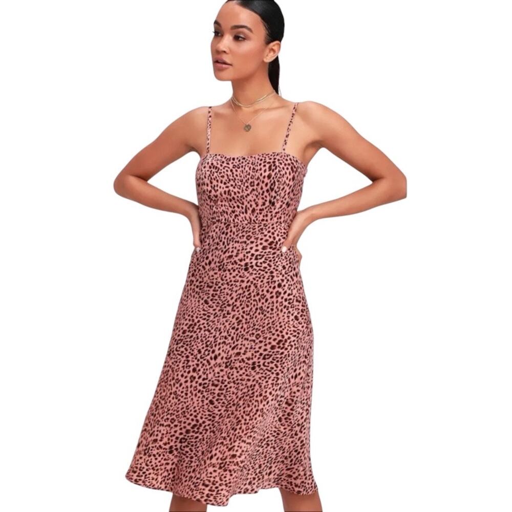 NWT Lulus Wild Child Blush Pink Leopard Print Sleeveless Dress Size XS